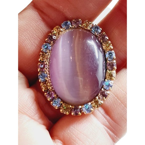 Vintage Satin Glass Rhinestone Brooch (A990) - Picture 2 of 4